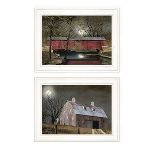 Homeroots Set Of Two Midnight Moon 1 White Framed Print Wall Art  Wood Product Paper Print Uv Coating 406641