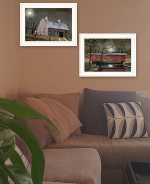 Homeroots Set Of Two Midnight Moon 1 White Framed Print Wall Art  Wood Product Paper Print Uv Coating 406641