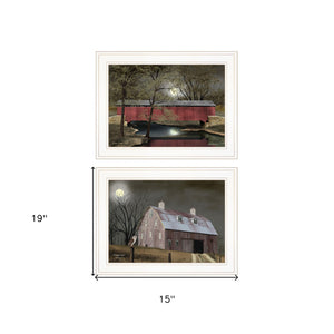 Homeroots Set Of Two Midnight Moon 1 White Framed Print Wall Art  Wood Product Paper Print Uv Coating 406641