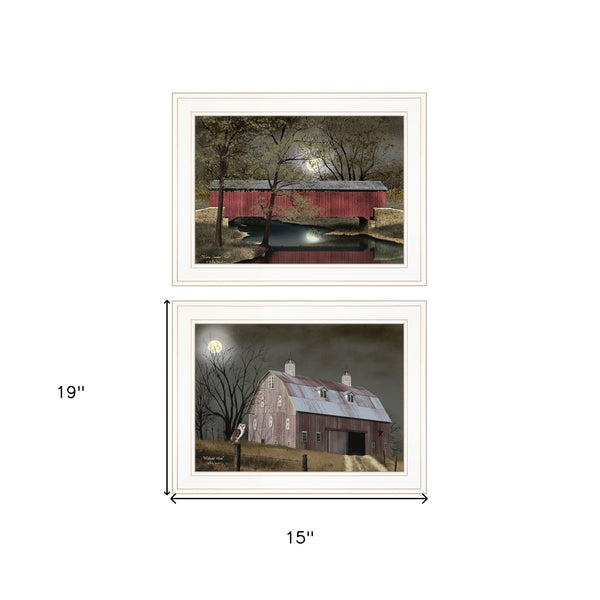 Homeroots Set Of Two Midnight Moon 1 White Framed Print Wall Art  Wood Product Paper Print Uv Coating 406641