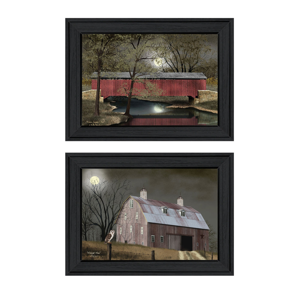 Homeroots Set Of Two Midnight Moon 2 Black Framed Print Wall Art  Wood Product Paper Print Uv Coating 406642