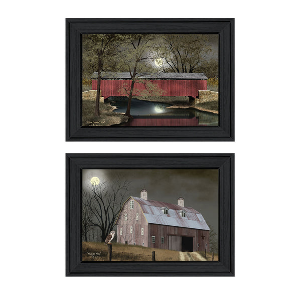 Homeroots Set Of Two Midnight Moon 2 Black Framed Print Wall Art  Wood Product Paper Print Uv Coating 406642