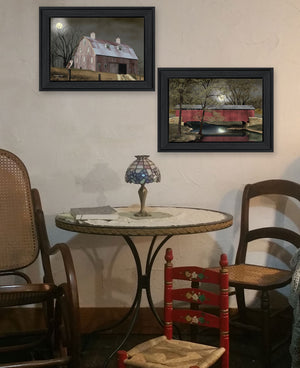 Homeroots Set Of Two Midnight Moon 2 Black Framed Print Wall Art  Wood Product Paper Print Uv Coating 406642