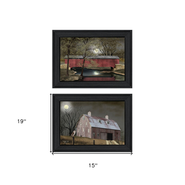 Homeroots Set Of Two Midnight Moon 2 Black Framed Print Wall Art  Wood Product Paper Print Uv Coating 406642