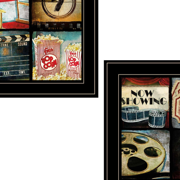 Homeroots Set Of Two At The Movies Black Framed Print Wall Art  Wood Product Paper Print Uv Coating 406651