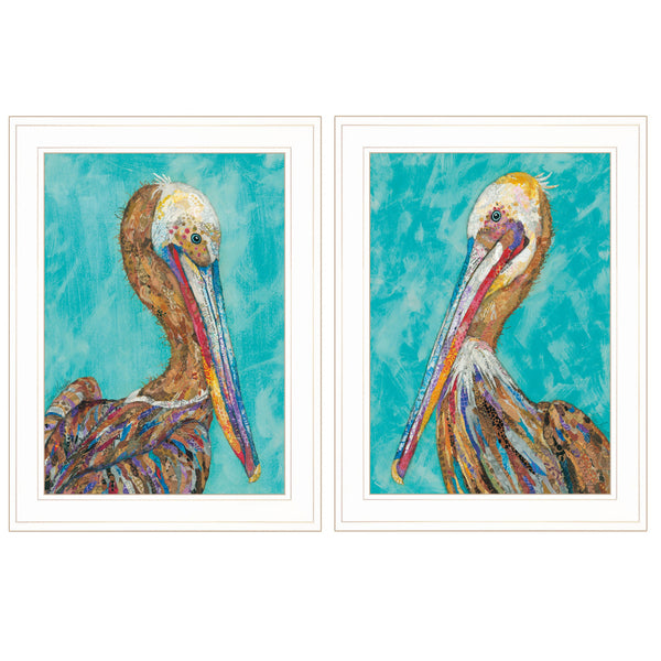 Homeroots Set Of Two Pelicans 1 White Framed Print Wall Art  Wood Product Paper Print Uv Coating 406655