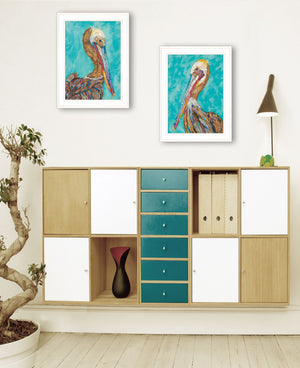 Homeroots Set Of Two Pelicans 1 White Framed Print Wall Art  Wood Product Paper Print Uv Coating 406655