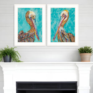 Homeroots Set Of Two Pelicans 1 White Framed Print Wall Art  Wood Product Paper Print Uv Coating 406655