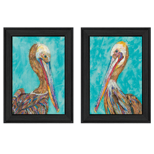 Homeroots Set Of Two Pelicans 2 Black Framed Print Wall Art  Wood Product Paper Print Uv Coating 406656