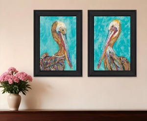 Homeroots Set Of Two Pelicans 2 Black Framed Print Wall Art  Wood Product Paper Print Uv Coating 406656