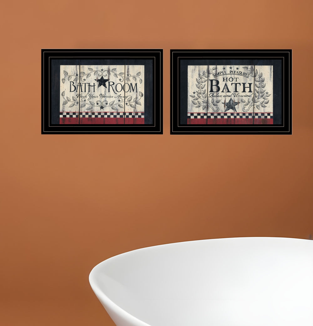 Homeroots Set Of Two Hot Bath Black Framed Print Wall Art - Stylish Bathroom Decor To Elevate Your Space  Wood Product Paper Print Uv Coating 406662