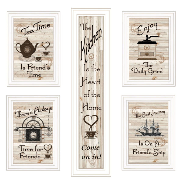 HomeRoots Set of Five Kitchen Friendship Prints - Modern Framed Wall Art for Stylish Dining Spaces 406663