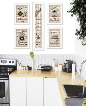 HomeRoots Set of Five Kitchen Friendship Prints - Modern Framed Wall Art for Stylish Dining Spaces 406663