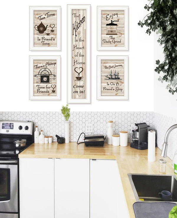 HomeRoots Set of Five Kitchen Friendship Prints - Modern Framed Wall Art for Stylish Dining Spaces 406663