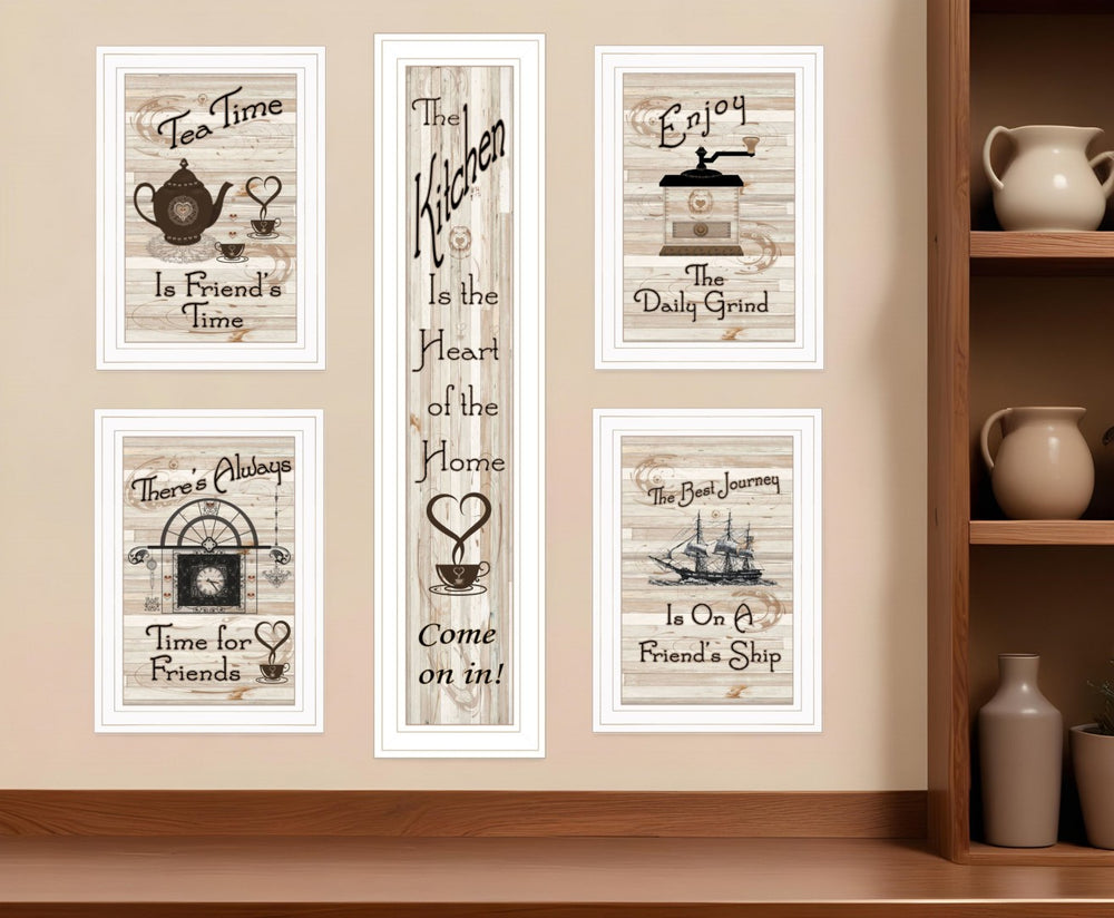 HomeRoots Set of Five Kitchen Friendship Prints - Modern Framed Wall Art for Stylish Dining Spaces 406663