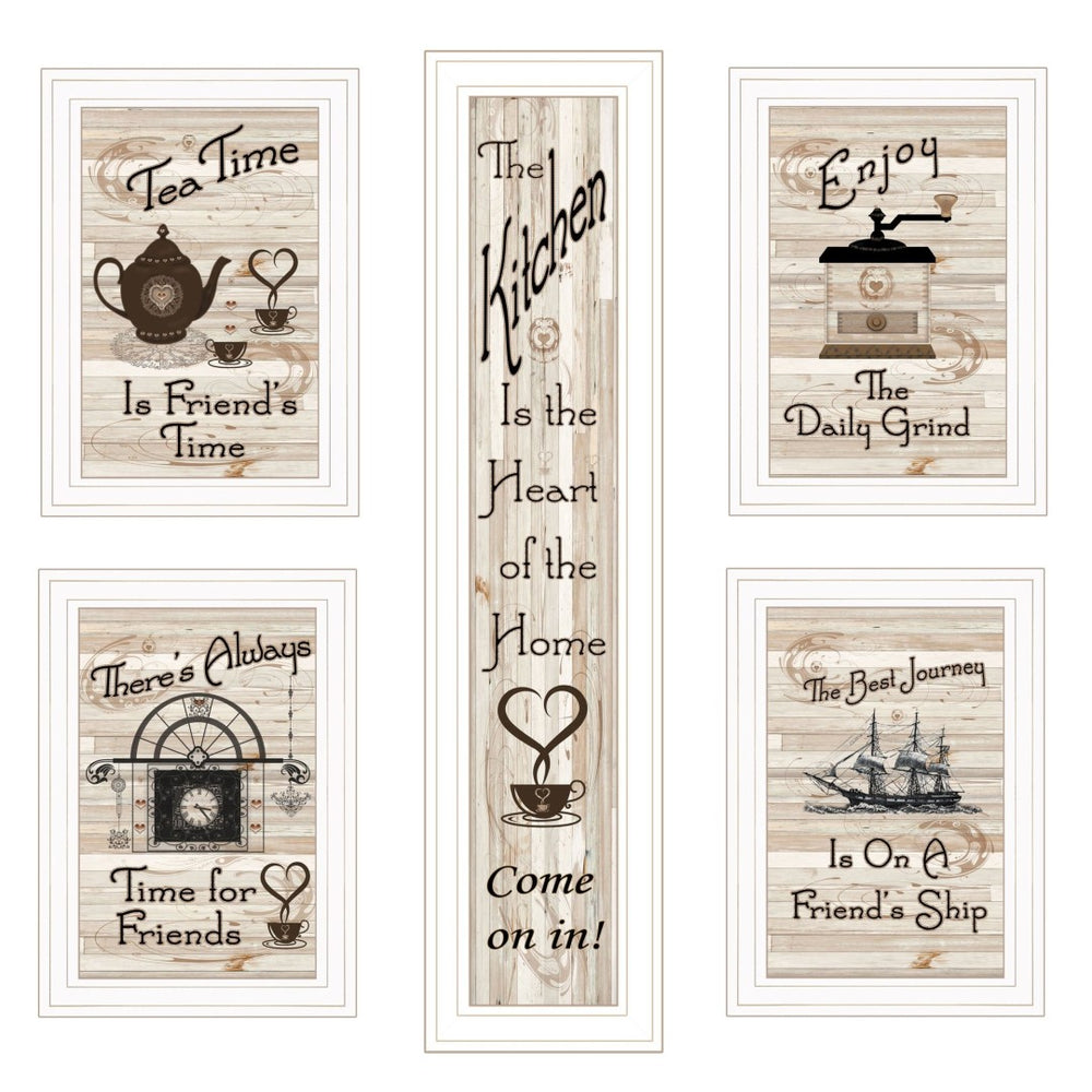 HomeRoots Set of Five Kitchen Friendship Prints - Modern Framed Wall Art for Stylish Dining Spaces 406663