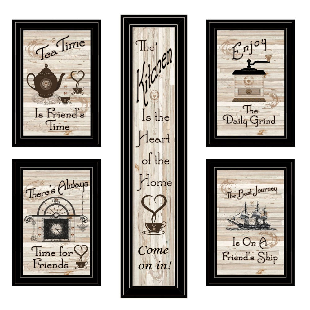 HomeRoots Set of Five Kitchen Friendship Black Framed Prints - Stylish Art for Your Walls, Perfect Display! 406664