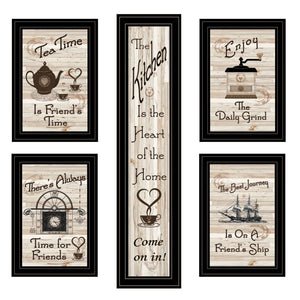 HomeRoots Set of Five Kitchen Friendship Black Framed Prints - Stylish Art for Your Walls, Perfect Display! 406664