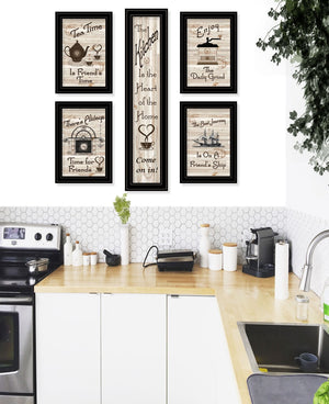 HomeRoots Set of Five Kitchen Friendship Black Framed Prints - Stylish Art for Your Walls, Perfect Display! 406664