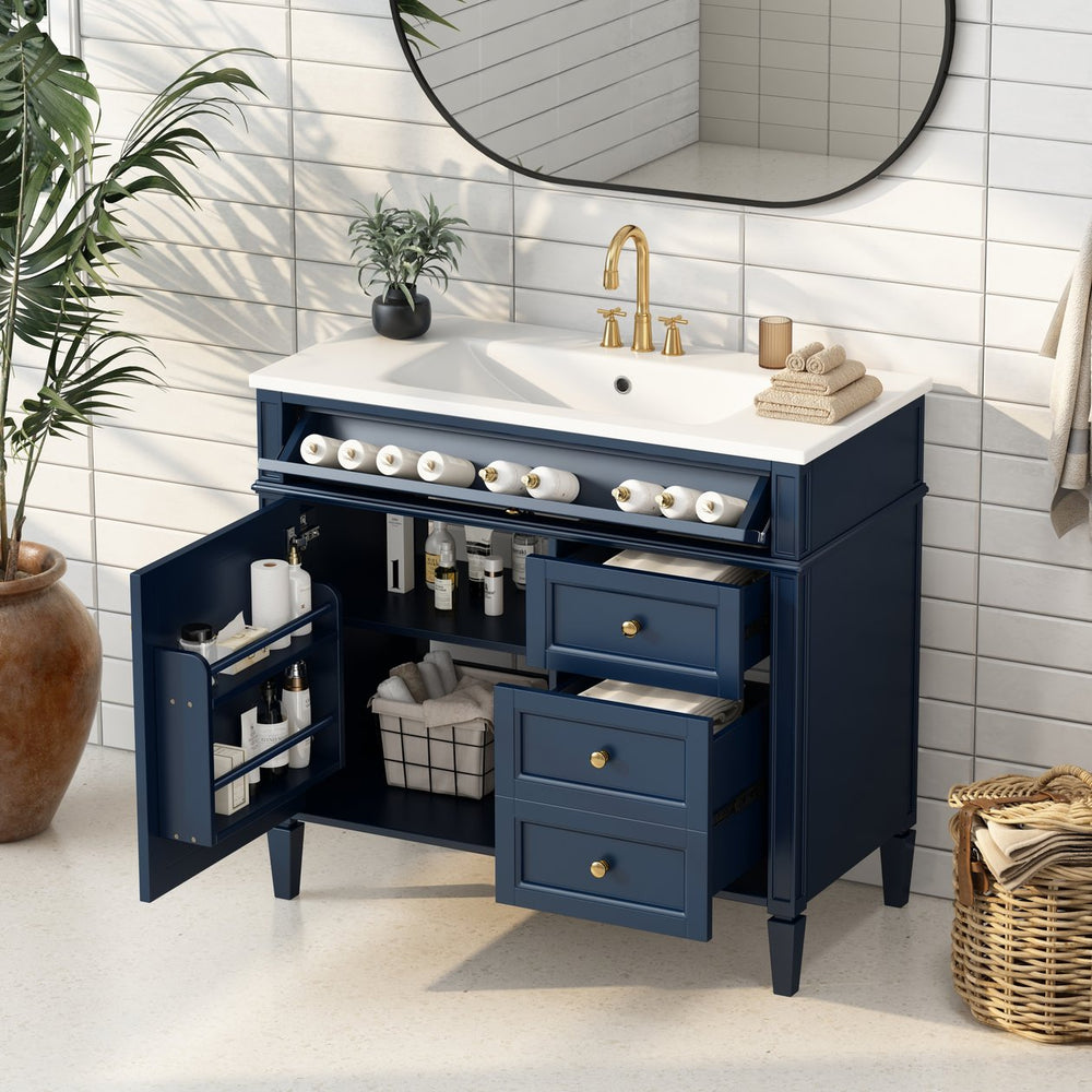 English Elm 36'' Modern Bathroom Vanity With Storage, Elegant Single Sink Design, 2 Drawers & Tip-Out Drawer N710S136004C