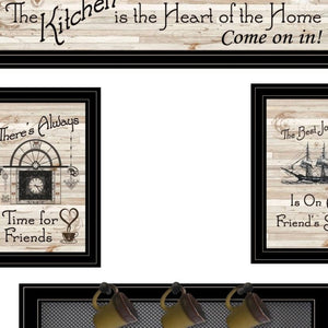 HomeRoots Set of Four Stylish Kitchen Wall Art Prints with Functional Mug Rack for a Chic Decor Upgrade 406670