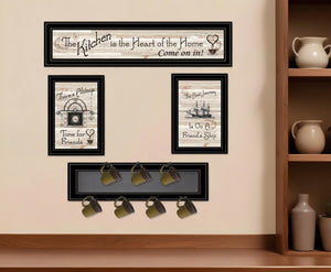 HomeRoots Set of Four Stylish Kitchen Wall Art Prints with Functional Mug Rack for a Chic Decor Upgrade 406670