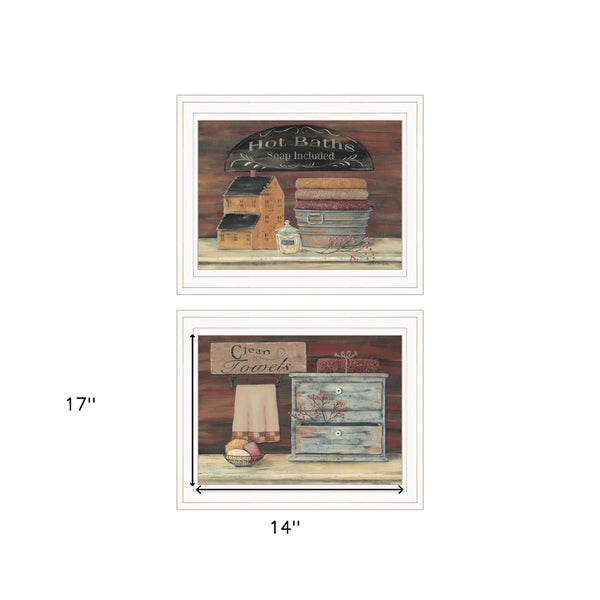 Homeroots Set Of Two Hot Bath Or Clean Towels 1 White Framed Print Bathroom Wall Art  Wood Product Paper Print Uv Coating 406671