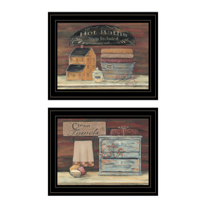 Homeroots Set Of Two Hot Bath Or Clean Towels 2 Black Framed Print Bathroom Wall Art  Wood Product Paper Print Uv Coating 406672