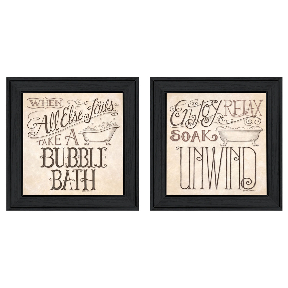 Homeroots Set Of Two Soak And Unwind 1 Black Framed Print Bathroom Wall Art  Wood Product Paper Print Uv Coating 406673