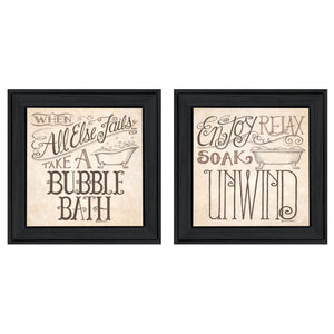 Homeroots Set Of Two Soak And Unwind 1 Black Framed Print Bathroom Wall Art  Wood Product Paper Print Uv Coating 406673