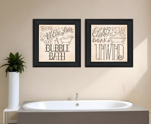 Homeroots Set Of Two Soak And Unwind 1 Black Framed Print Bathroom Wall Art  Wood Product Paper Print Uv Coating 406673