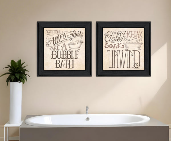 Homeroots Set Of Two Soak And Unwind 1 Black Framed Print Bathroom Wall Art  Wood Product Paper Print Uv Coating 406673
