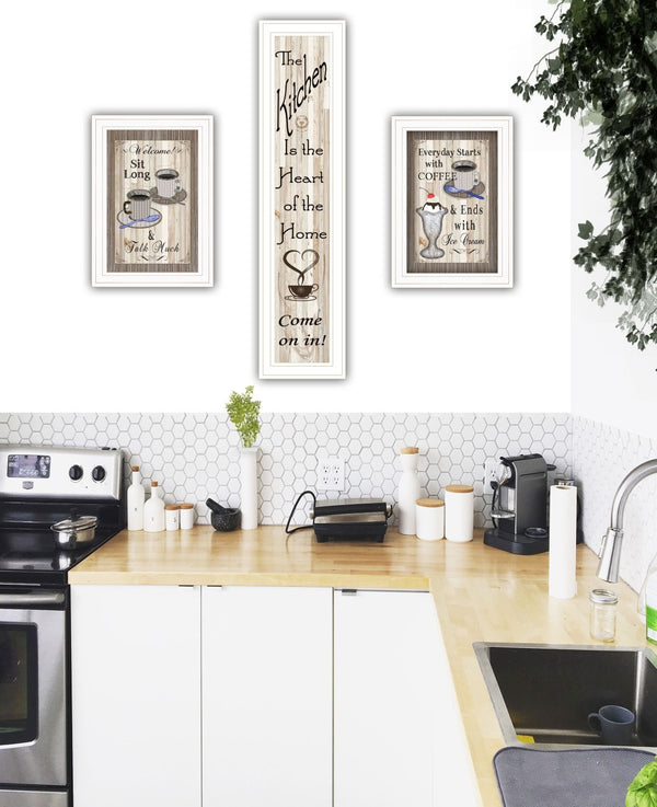 HomeRoots Set of Three Inviting White Framed Kitchen Wall Art Prints - Heartwarming Home Decor Collection 406674