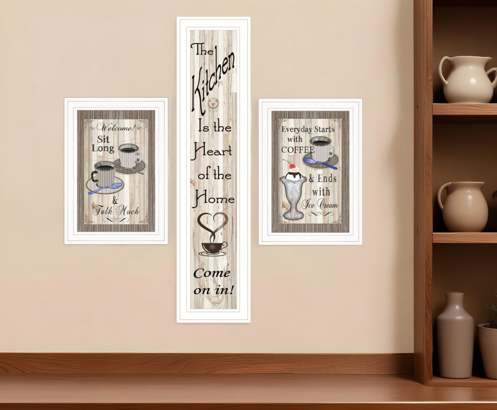 HomeRoots Set of Three Inviting White Framed Kitchen Wall Art Prints - Heartwarming Home Decor Collection 406674