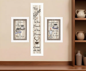 HomeRoots Set of Three Inviting White Framed Kitchen Wall Art Prints - Heartwarming Home Decor Collection 406674