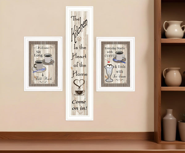 HomeRoots Set of Three Inviting White Framed Kitchen Wall Art Prints - Heartwarming Home Decor Collection 406674