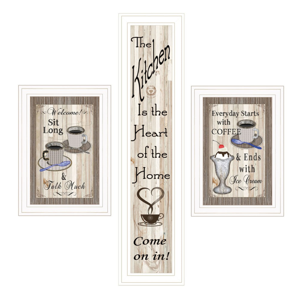 HomeRoots Set of Three Inviting White Framed Kitchen Wall Art Prints - Heartwarming Home Decor Collection 406674
