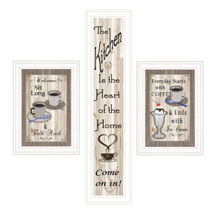HomeRoots Set of Three Inviting White Framed Kitchen Wall Art Prints - Heartwarming Home Decor Collection 406674
