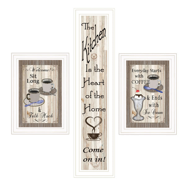 HomeRoots Set of Three Inviting White Framed Kitchen Wall Art Prints - Heartwarming Home Decor Collection 406674