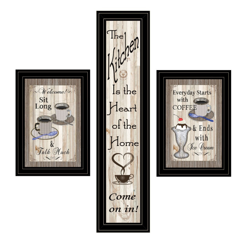 HomeRoots Set of Three Charming Black Framed Kitchen Wall Art Prints - Cozy Heartfelt Decor for Home 406675
