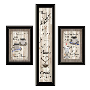HomeRoots Set of Three Charming Black Framed Kitchen Wall Art Prints - Cozy Heartfelt Decor for Home 406675