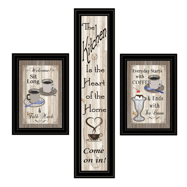 HomeRoots Set of Three Charming Black Framed Kitchen Wall Art Prints - Cozy Heartfelt Decor for Home 406675