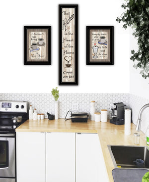 HomeRoots Set of Three Charming Black Framed Kitchen Wall Art Prints - Cozy Heartfelt Decor for Home 406675