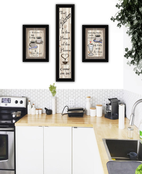 HomeRoots Set of Three Charming Black Framed Kitchen Wall Art Prints - Cozy Heartfelt Decor for Home 406675