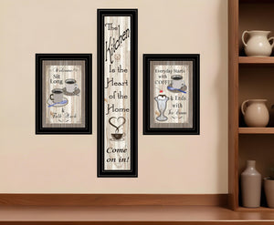 HomeRoots Set of Three Charming Black Framed Kitchen Wall Art Prints - Cozy Heartfelt Decor for Home 406675
