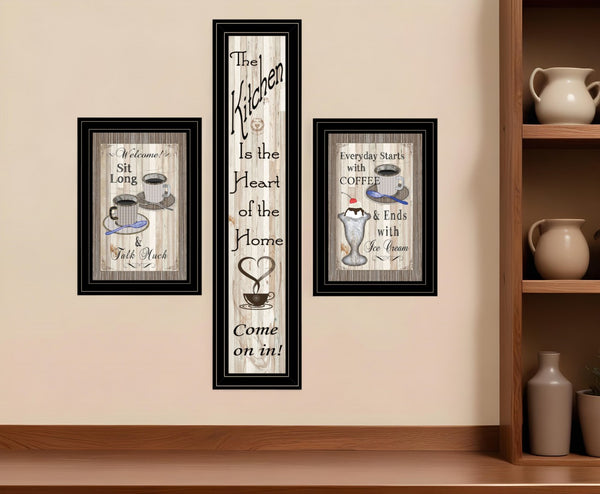 HomeRoots Set of Three Charming Black Framed Kitchen Wall Art Prints - Cozy Heartfelt Decor for Home 406675
