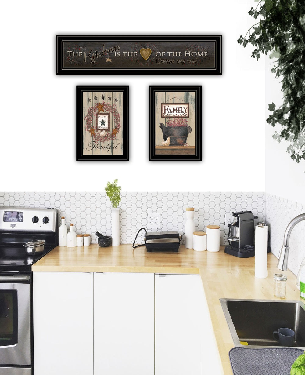 HomeRoots Set of 3 Rectangular Paper Prints in Sleek Black Frames – Modern Wall Art for Any Room Decor 406679