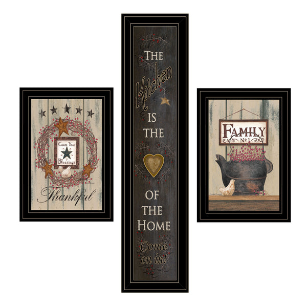Homeroots Set Of Three The Primitive Kitchen Black Framed Print Kitchen Wall Art  Wood Product Paper Print Uv Coating 406681