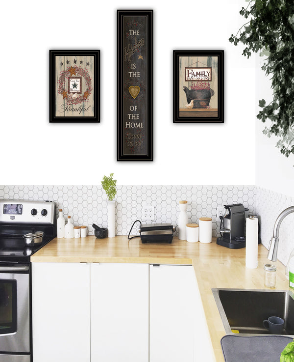 Homeroots Set Of Three The Primitive Kitchen Black Framed Print Kitchen Wall Art  Wood Product Paper Print Uv Coating 406681