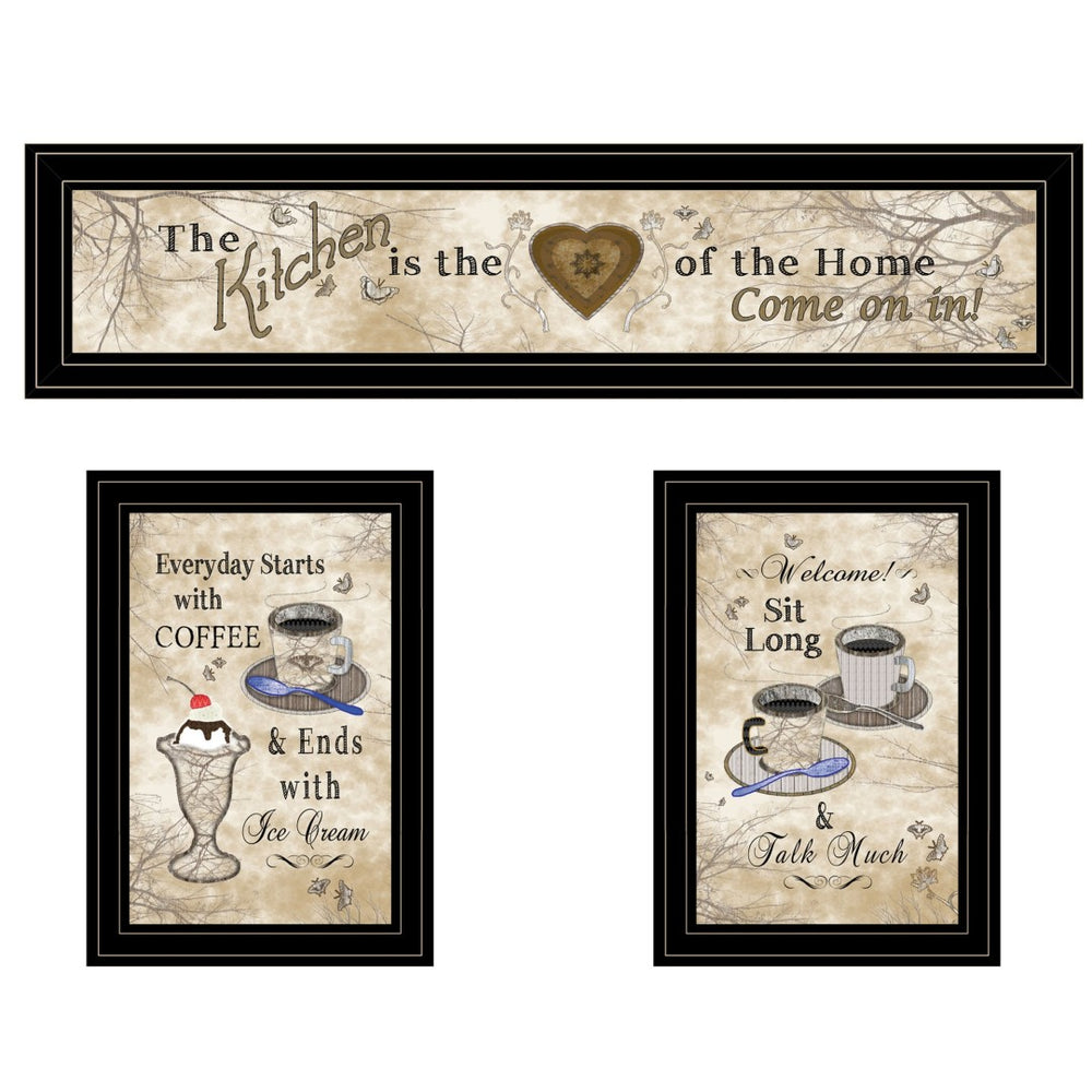 HomeRoots Set of Three Love of Nature Kitchen Black Framed Prints - Heartwarming Wall Art for Your Home 406683